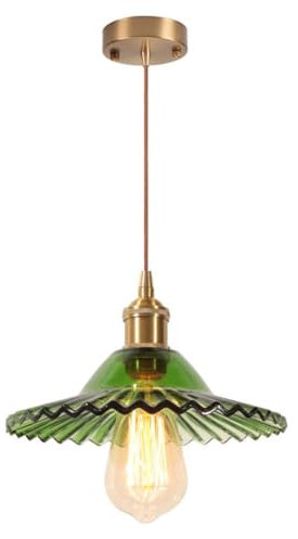 DLGLOLIN Suspension Luminaire en Verre Lustre Vintage E27 Plafonnier Moderne Abat-jour en Verre Lampes Suspendues pour Cuisine Salle à Manger Chambre, Vertes