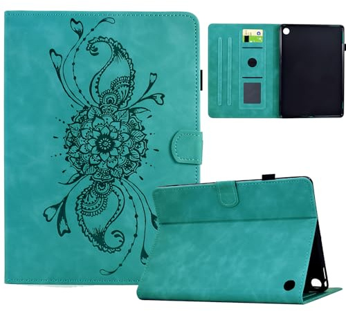 Funda Compatible con Tablet Fire HD 8 / HD 8 Plus (12/10ª generación, 2022/2020) - Funda de Cuero de Primera Calidad Smart Folio Case con Soporte y Billetera - Azul Agua