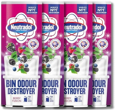 Fresh Science Bin Odour Destroyer – Long-Lasting Berry Fusion Scent,350g Deodoriser for Kitchen, Bathroom and Household Bins – Eliminates Unpleasant Smells and Keeps Spaces Fresh - Pack of 4