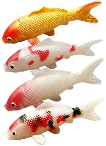 Lifelike Karpfenfigur 4 Stück aus PVC für Aquarium und Fish Tank | Fotorequisite, Langlebig Verarbeitet, für Office Sowie Süß und Salzwasserumgebung