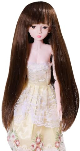 CHGCRAFT Puppenhaar Tressen mit Pony DIY Wollfigur Haar zum Herstellen von Puppenhaar und Figurenperücken, für DIY Bastelarbeiten, Kokosnussbraun