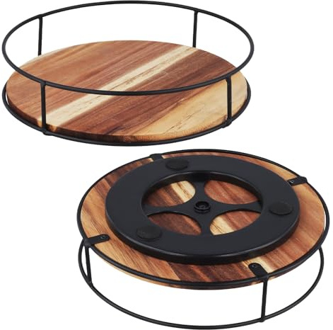 SYUTBOU 2 Especieros Giratorios de Madera, Bandeja Giratoria 23 cm para Cocina, Despensa, Organizador de Especias con Marco de Metal