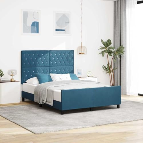 YuuSsea Boxspringbett mit Kopfteil, Dunkelblau 160x200 cm, Samt, King Size, Schlafzimmer Möbel, Massivholz Kiefer Rahmen, Verstellbares Kopfteil