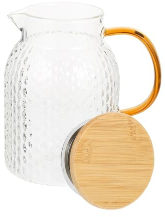 SUPVOX Pichet D'eau en Verre Transparent Résistant la Chaleur avec Grosse Capacité et Couvercle en Bois Cuisine Service