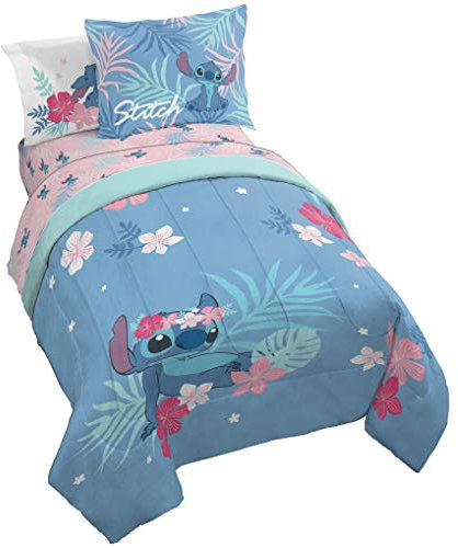Jay Franco Disney Lilo & Stitch Paradise Dream Bettwäsche-Set, 5-teilig, inkl. wendbarer Bettdecke und Bettlaken, superweiche, lichtbeständige Mikrofaser, offizielles Disney-Produkt