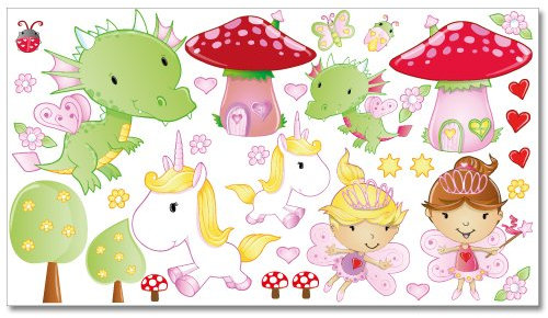 WANDKINGS Wandsticker Feen Welt im XL Sticker Set - 35 Aufkleber auf Einer Fläche von ca. 130 x 70 cm