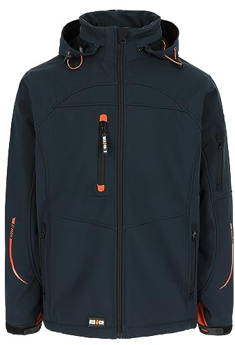 Herock Poseidon Softshell Men's Workwear Jacket - Quality, Stylish, Functional, Comfortable, Warm, Breathable, Waterproof, Durable - Detachable Hood, 4 Pockets, Elastic Draw - For Tradesmen