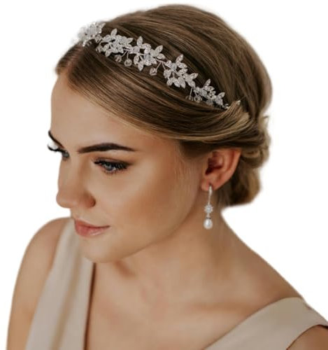 SWEETV Silber Haarschmuck Hochzeit Blume Stirnbänder Haarband Diadem Tiara Flectional
