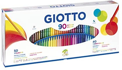 Giotto Stilnovo & Turbo Color – Box mit 50 Buntstiften und Filzstiften mit feiner Spitze + 40 Filzstifte, 2,8 – 3,3 mm, verschiedene Farben