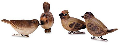 Loberon Vogel 4er Set Pompaire, mit Clip, handbemalt, Weihnachtstischdeko, Weihnachtsfiguren, Weihnachtsdekoration, Weihnachten, Polyresin, Eisen, bunt