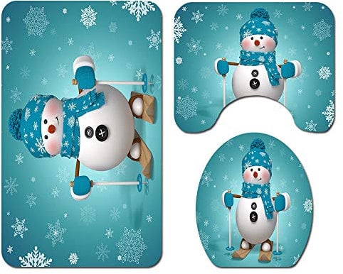 HOT DREAM 3-Piece Snowman Santa Toilet Seat Cover and Rug Set Red Christmas Decorations Bathroom (Style 5)