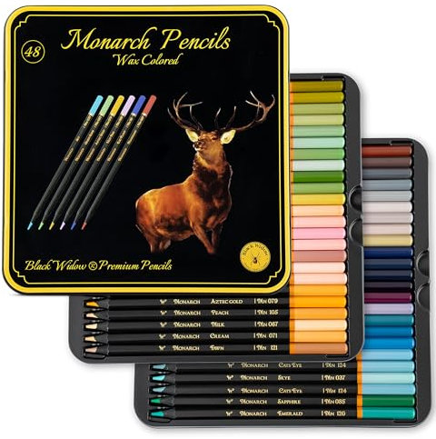 Monarch Premium Grade Black Widow Buntstifte – 48 Buntstifte mit glatten Pigmenten – Bestes Farbstift-Set für Erwachsene, Malbücher und Zeichnen