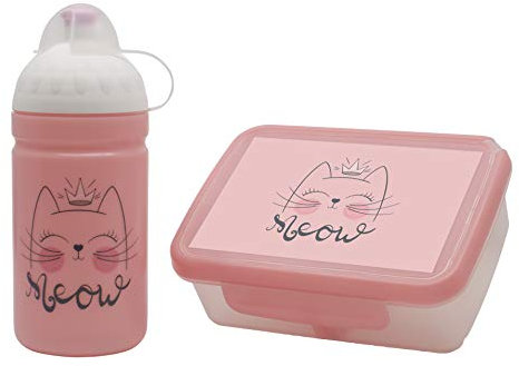 Eco Set *Made IN EU* Eco Botella + Eco Taper para niños sin BPA sin Ftalatos Material de Medicina (Eco Set Miaou)