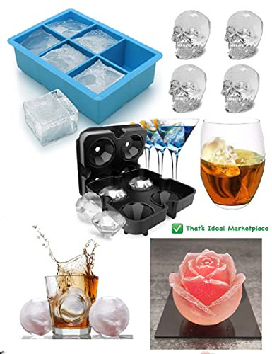 Large Diamond Skull Rose Sphere Cube Ice Cube Trays, Reusable Silicone Sphere Ice Ball Maker Ice Cube Moulds for Jelly Chocolate Baking Oven Microwave Safe(Rose 4)