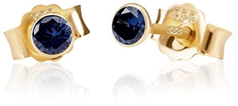 NKlaus Paar 3,0mm 333 Gelb Gold 8 Karat Ohrstecker Kristall Zirkonia Dunkelblau Butterfly Verschluss Damen Mädchen 3355