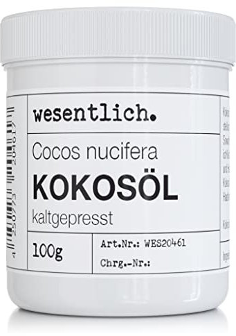 Kokosöl kaltgepresst 100g - reine Pflege für Haut und Haar - ohne Zusätze - in wiederverschließbarer Schraubdeckeldose von wesentlich.