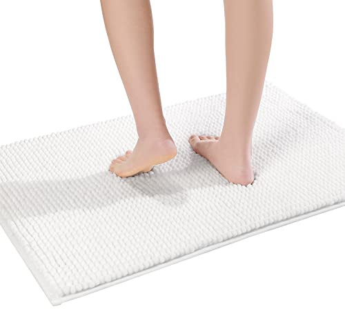 Pincy rutschfeste Chenille Badematte – 40 x 60 cm zottelige Mikrofaser-Badematte – schnell wasserabsorbierend, maschinenwaschbar, strapazierfähiger Bodenteppich, ideal für Badezimmer, Zimmer (weiß)