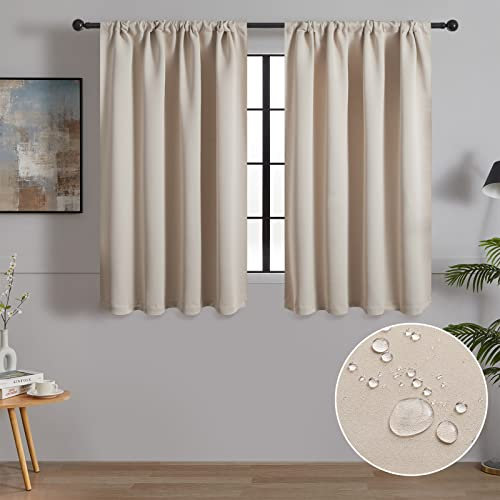 MRTREES Rideau Occultant Beige Phonique Anti Bruit pour Chambre Salon Tissu Impermeable Rideaux Thermique Isolant Anti Froid Passe Tringle Décoratif de Fenêtre Cuisine, 60×160 CM (LxH), Lot de 2