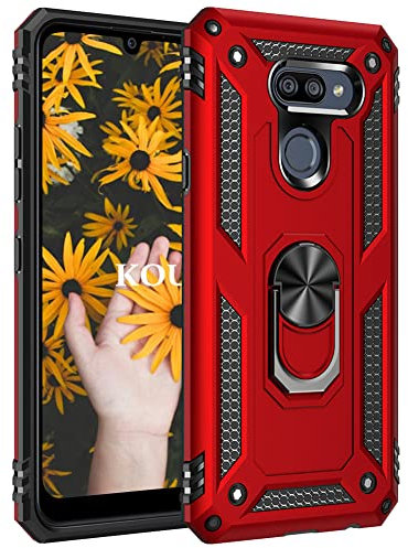 KOUYI Kompatibel mit LG K40S Hülle, Handyhülle Cover TPU Magnetische Bumper Stoßdämpfung Schutzhülle Stoßfest Cover Case mit 360 Grad Drehbar Ringhalter für LG K40S (Rot)