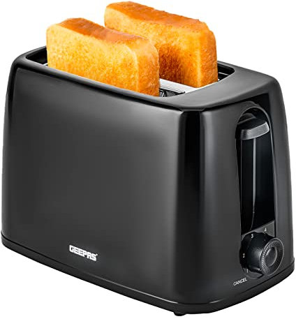 GEEPAS 2 Slice Toaster | 6 Browning Levels with Cancel Function | For Thin Small Bread Slice, Removable Crumb Tray Cool Touch Housing High Lift | Space-Saving Design | 1 Yr Warranty 650W Black