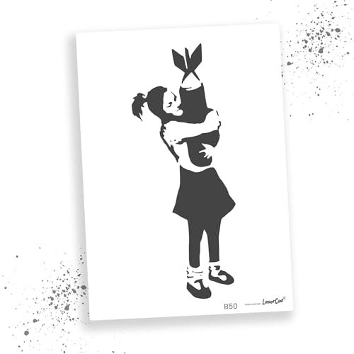 LaserCad Schablonen BANKSY Streetart (B050, Bomb Hugger, DIN A2) Stencil für Graffiti, Airbrush, Kunst, Deko, zum Malen