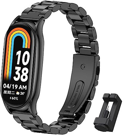BDIG Armband Kompatibel mit Xiaomi Mi band 8 Prämie Edelstahl Metall Ersatz Armband für Mi band 8 Schwarz