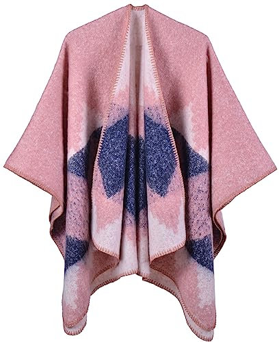 Shmily Girl Damen Poncho Winter Schal Decke Cape Elegant Warme Schultertuch Mantel Strickpullover(Sty2-Pink)