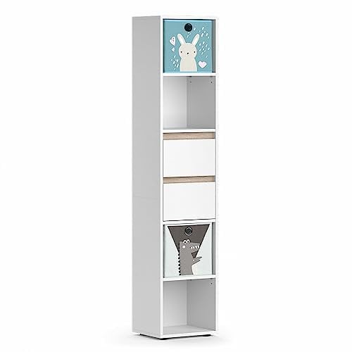 Vicco Kinderregal Robert, Weiß/Sonoma, 36.2 x 171 cm mit Faltboxen bunt