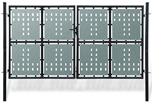 JUNZAI Black Double Door Fence Gate 300 x 250 cm,Garden Gates High galvanised wrought iron metal swing gate