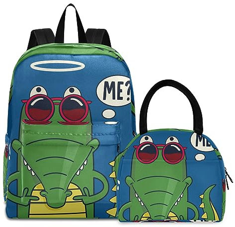 Bel Dinosauro Verde Zaini Studenti Borsa per il Pranzo al Sacco Set Scolastico Zaino Borsa per il Pranzo per Bambini Ragazzi