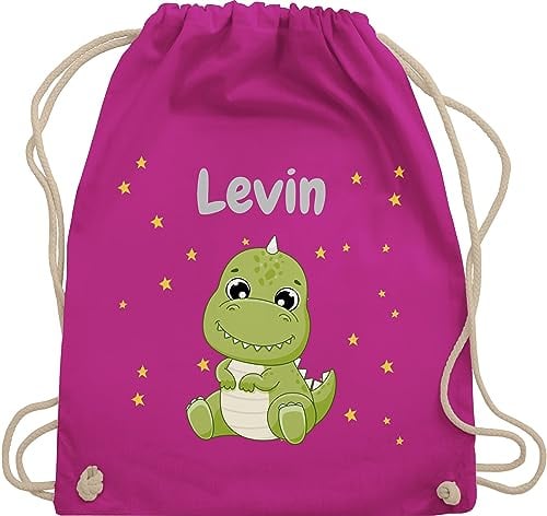 Turnbeutel Rucksack - Süßer Dino Dinosaurier Dinosaurus Dinomotiv - Unisize - Fuchsia - dinosaurier-rucksack für den kindergarten personalisierte geschenke kinder tier saurier beutel