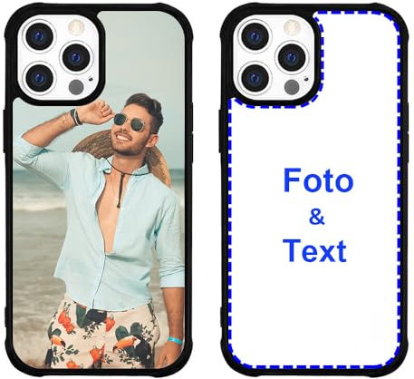 MXCUSTOM Personalisierte Handyhülle für Apple iPhone 15 Pro Max, Benutzerdefiniert Hülle mit Eigenem Foto Bild Text Individuelle Schutzhülle [Schwarz Weicher Stoßfänger+Harter Rückseite] (PHT-BK-P1)