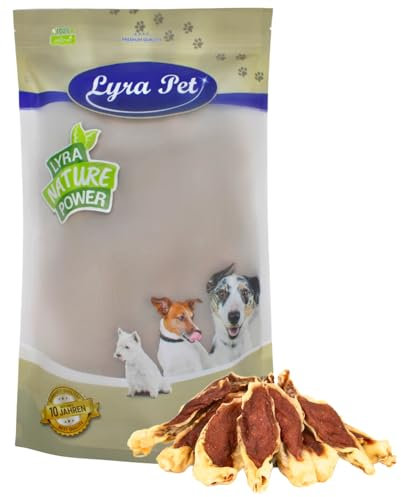 Lyra Pet® 1 kg Kaninchenohren gefüllt mit Huhn | Geschmackvoller Kausnack | Leckerli auch für Welpen und ältere Hunde | Weicher Kaugenuss | Fettarmes Hundefutter | Wiederverschließbar