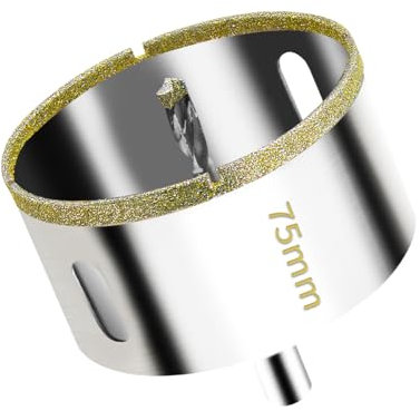 Meccion Scie Cloche Diamantée avec Mèche Pilote, Foret Trépan Diamant pour Carrelage, Porcelaine, Verre, Marbre et Céramique (75mm)