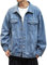 L9WEI Veste en jean pour homme, couleur unie, revers de mi-saison, veste en denim, automne, manches longues, veste de loisirs, mode streetwear, bleu foncé, XXXL