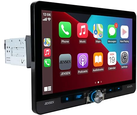 JENSEN J1CA10FL 10.1-inch Certified Apple CarPlay Android Auto Wired or Wireless | Single DIN & Double DIN Touchscreen Car Stereo Radio | Bluetooth | Front & Rear Camera Inputs | USB Playback & Charge