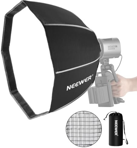 NEEWER Softbox Ottagonale 50cm con Attacco NEEWER (Non Attacco Bowens), Octabox Softbox Pieghevole con Diffusore Luce a Nido d'Ape/Griglia per Luce Video LED Studio MS60 MS60B MS60C MS150B, NS4P
