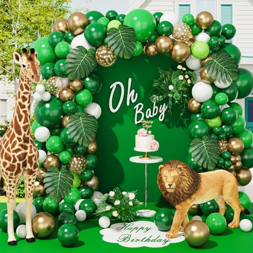 Kitchown Grün Ballon Girlande Dekoration Kit 140pcs Green Luftballon Safari Junge Mädchen Geburtstagdeko Party Dinosaurier Thema Latex Ballons für Dschungel Baby Shower, Wild One Geburtstag Party