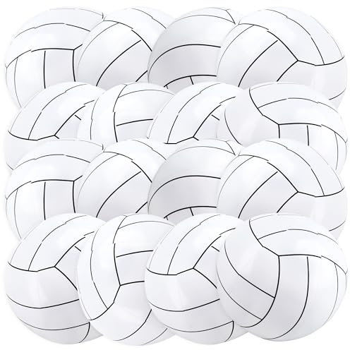 Rcanedny 16 Pcs Inflatable Volleyball Ball Blow up Beach Ball White Softball for Kids Adults Summer Swimming Pool Water Sand Game Sport Theme Party Decoration Favors