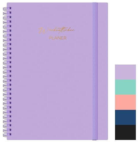 Qefuna Undatierter Wochenplaner,Terminplaner A5,wöchentlicher Terminkalender mit To-Do-Liste,PP Shell,104 Seiten 100 Gramm Papier,dem Hardcover -Ringordner,auf Deutsch(Lila)