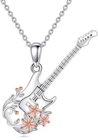 YFN Gitarren Anhänger Halskette Sterling Silber Musik Schmuck Geschenk für Frauen und Mädchen