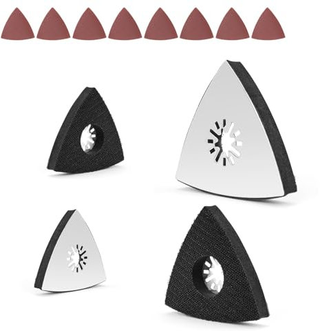 HERKINDNESS Plateau Ponceuse, 4 Pièces Ponceuse Triangulaire Accessoires, Plateau Ponceuse Triangulaire avec 8 Papier a Poncer, pour Bois, Métal, Plastique Dur, Plâtre, Ponçage, Dérouillage