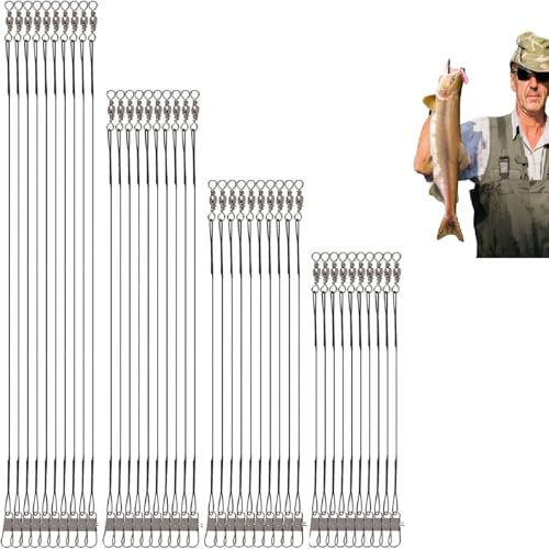Leader in Filo Acciaio,40Pcs Leaders Pesca,Lenze Acciaio per Pesca,Linee Leader Pesca Filo di Acciaio Inox Anti-Morso,Filo Acciaio per Pesca,con Girella e Moschettone per Pesci Predatori,15/20/25/30cm