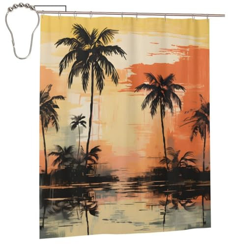Mexpekil Divertida cortina de ducha de tela de poliéster impermeable, cortina de pintura al óleo para baño, duchas, bañeras, ganchos incluidos, lavable, 60 x 72 pulgadas