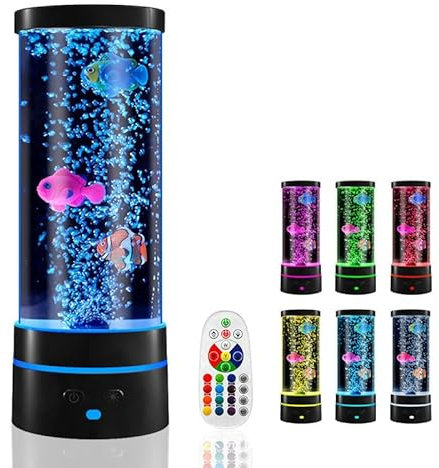 Lampada Lava 29CM, Ambesty Lampada a Bolla con Pesce con Telecomando, Lampada a Bolle con Pesci, Lampada Lava Acquario 16 Colori, Lampada a LED a Bolle per Pesci, per Camera da Letto Soggiorno Ufficio