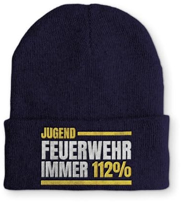 tshirtladen Mütze mit Spruch Jugendfeuerwehr Immer 112% Wintermütze lustige Beanie, Farbe: Navy
