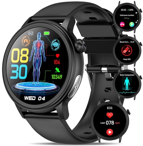 YYKY NOU Montre Connectée 𝐠𝐥𝐲𝐜é𝐦𝐢𝐞 Homme Femme avec ECG+HRV/Acide Urique/Lipides/BMI, 1.39 HD Smartwatch avec Appel Bluetooth, Pression Artérielle, Détection des émotions, pour Android iOS