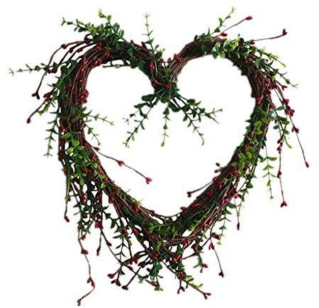 CPAOWEHF Artificial Flowers Heart-shaped Berries Wreath Outdoor For Front Door Décor