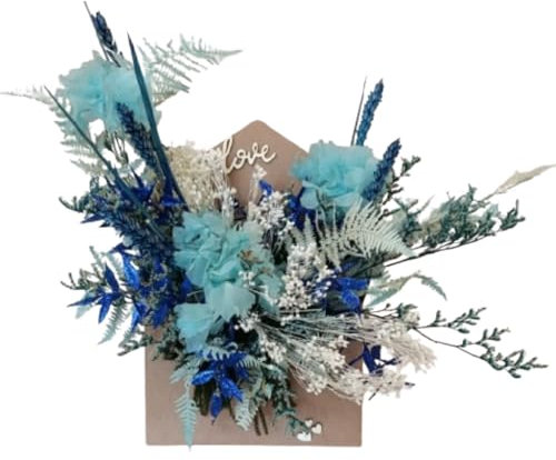 Composizione di Fiori Stabilizzati e Secchi | Eleganza Naturale | Ortensia, Felce, Limonium | Dettagli in Blu