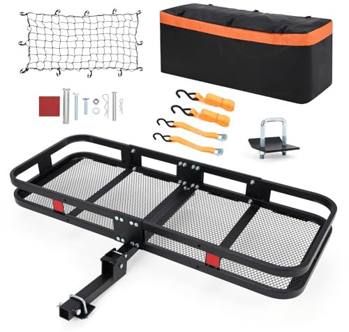 MOVECOM Gepäckträgerkorb für Anhängerkupplung | 152,4 x 61 x 15,2 cm | trägt 227 kg | inklusive wasserdichter Gepäcktasche (4,5 m³), Netz und Gurte | kompatibel mit 5,1 cm Empfängern | für SUVs und